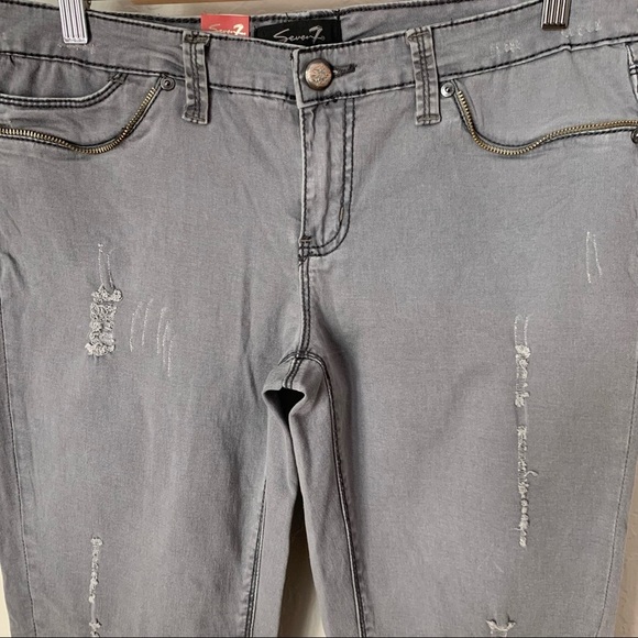 NWT SEVEN7 Distressed Zipper Embellished Grey Skinny Jeans Gray - Picture 12 of 16